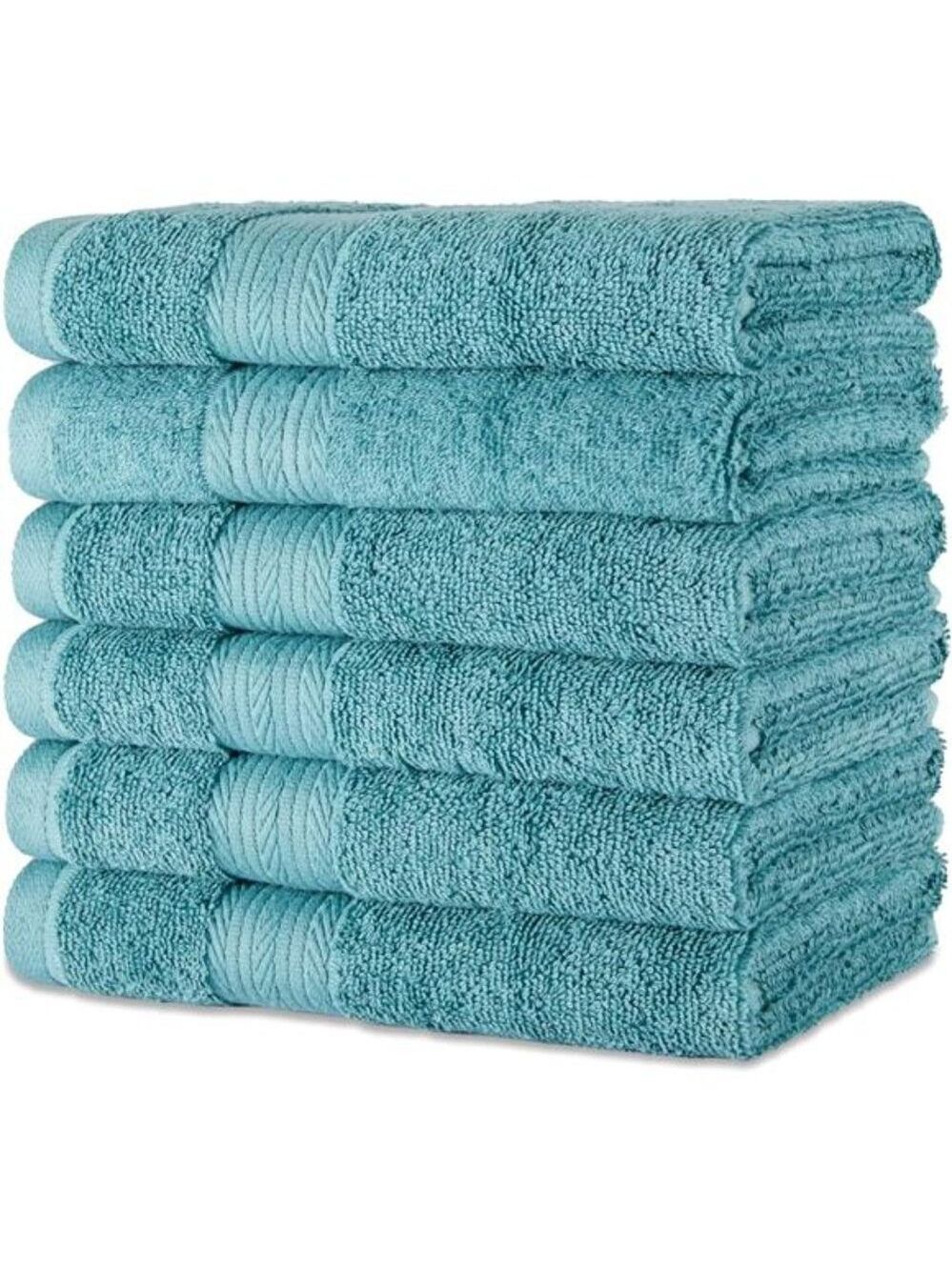 Cotton Hand Towels 6 Pack Fade Resistant Soft Absorbent Bath Kitchen Teal Green